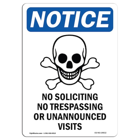 Signmission OSHA Sign, 14" H, 10" W, Rigid Plastic, No Soliciting No Trespassing Sign With Symbol, Portrait OS-NS-P-1014-V-14832